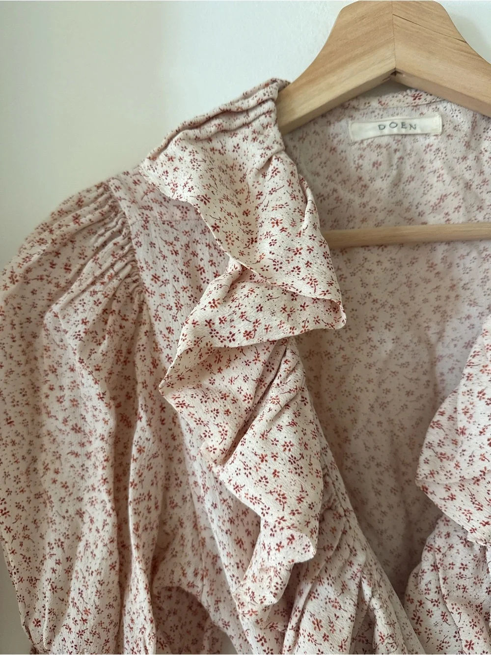 Doen Blush Floral Ruffled Wrap Blouse